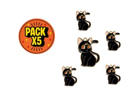 Dije Esmaltado Gatitos Negros Dorados Grandes x 5 unidades